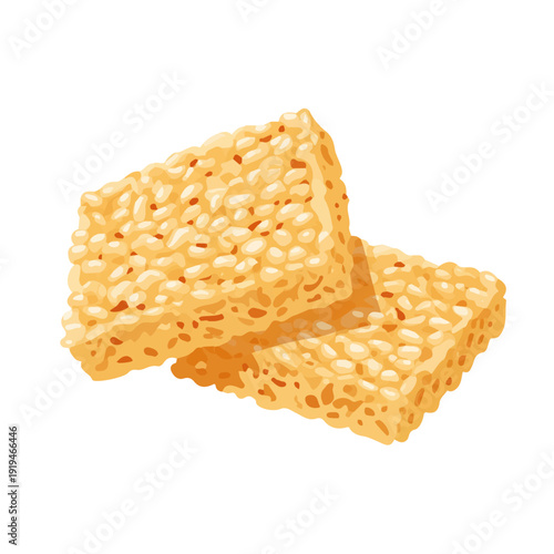 A simple and modern flat 2D vector of a Rice Krispie Treats, isolated on a pure white background.