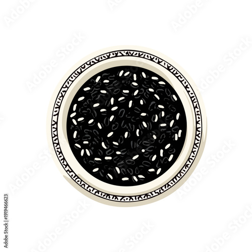 2D minimalist flat vector of a Risotto Nero, contemporary clean design isolated on white.