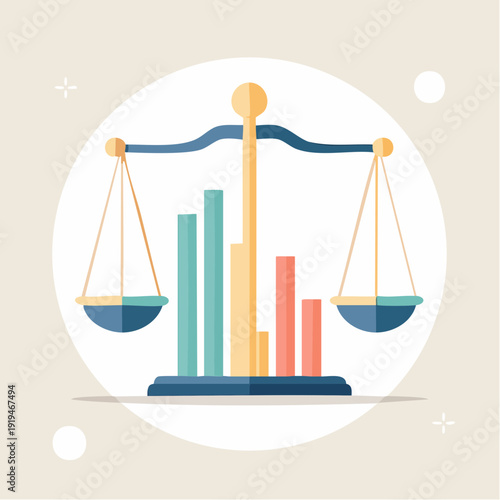 Balance Scale with Bar Graph - Illustrating Financial Growth and Economic Stability Concepts