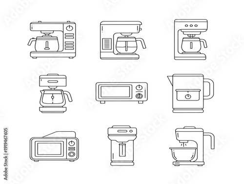 Modern household appliances outline illustration with clean minimal style