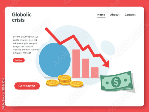 Global crisis infographic with downward trend graph and financial elements  money crisis concept