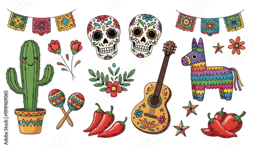 Cinco de Mayo Mexican Holiday Elements – Colorful Hand Drawn Vector Set