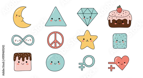 Cute cartoon objects and symbols