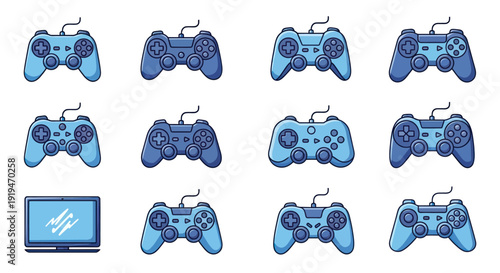 Gamepad controllers collection on white background