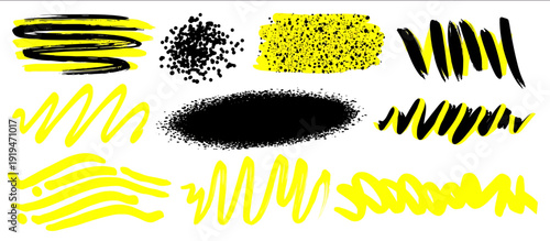 Yellow ink brush strokes and abstract highlight lines creative project branding digital illustration design