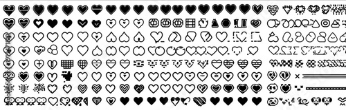 Heart icons love symbols relationships and romantic designs in vector outline Collection of hand drawn heart shapes pixel hearts and creative graphic elements_1