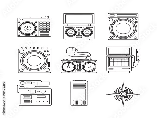 Dynamic DJ console setup detailed line icon