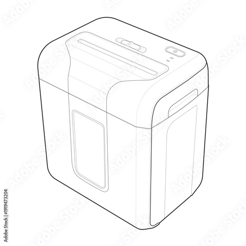Paper Shredder Machine Blueprint. Office Document Destruction Equipment Technical Drawing Isometric Outline