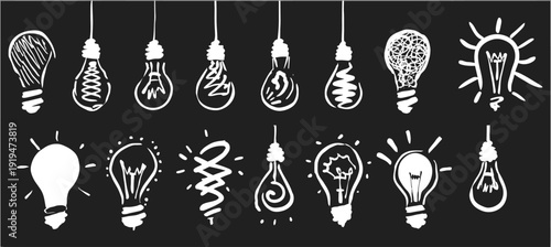 lightbulb line illustration set creative ideas innovation on black background design technology creativity energy brainstorming bright concept