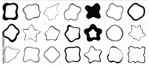 Irregular abstract shapes with black outlines modern vector icons organic artistic forms isolated objects
