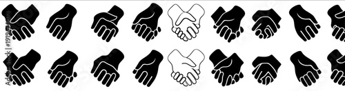 Black and white handshake icons representing business agreement and collaboration
