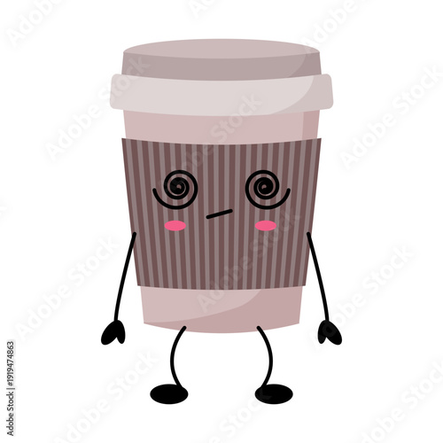 A confused cup of coffee mascot.