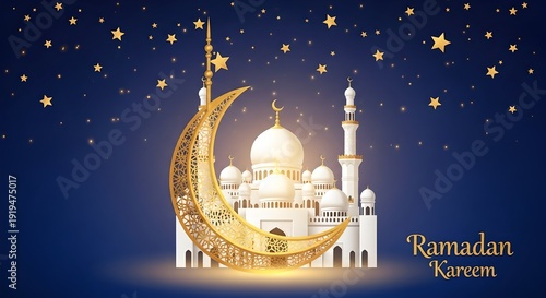 Ramadhan kareem background, illustration with white mosque 