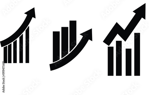Business Growth Chart Icon Set with Upward Arrow