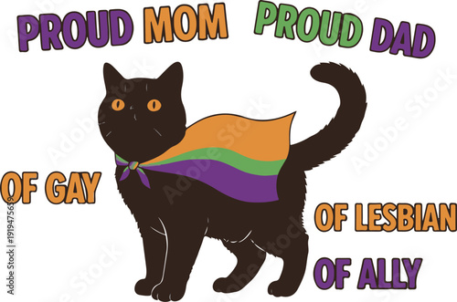Proud family of a gay lesbian or ally symbolized by a rainbow cat