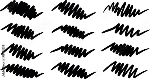 Abstract black squiggly lines arranged in a grid pattern on a white background Vector, illustration