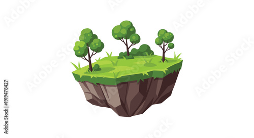 A simple single floating island featuring a lush green grass top and three small trees suspended in a clear space.