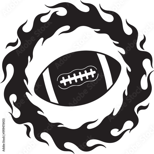 American Football Ball Surrounded by Flames Sport Symbol Graphic Design
