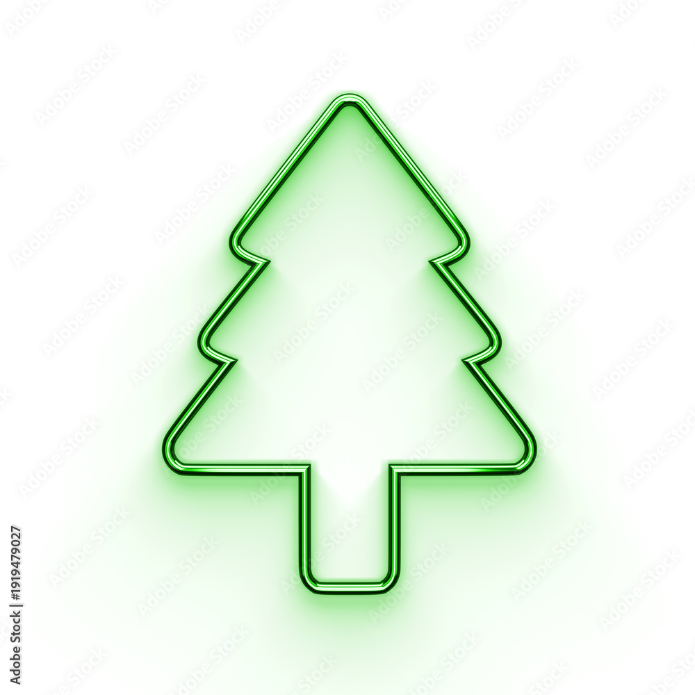 Obraz premium Minimalist 3D illustration of a green Christmas tree outline on a vibrant red background, luxury holiday celebration and New Year concept.