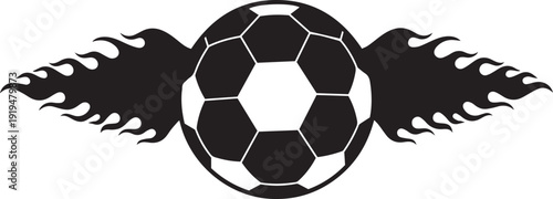 Soccer Ball with Flames Silhouette Dynamic Sport Concept