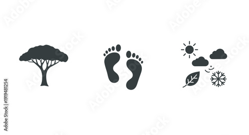 Icons show a tree, footprints, and weather symbols together.