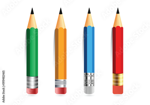 Colored Crayons, Pencil, and a sharpener 3d rendering Vector Illustration