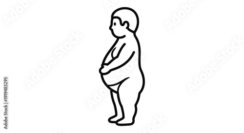 Simple line drawing of a person in profile showcasing a larger body type