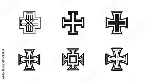 Collection of Six Iron Cross Symbols on White Background