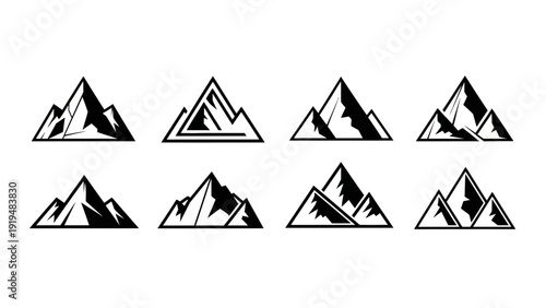 Collection of Mountain Icons: Peaks, Summits, and Adventure Symbols