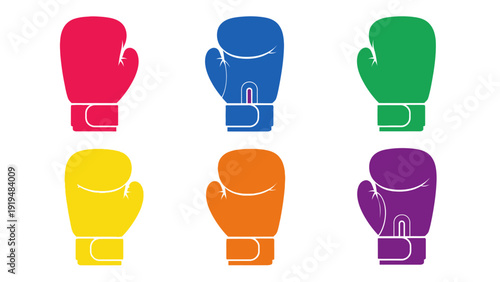Colorful Boxing Gloves Set Isolated on White Background, Sports Equipment Concept