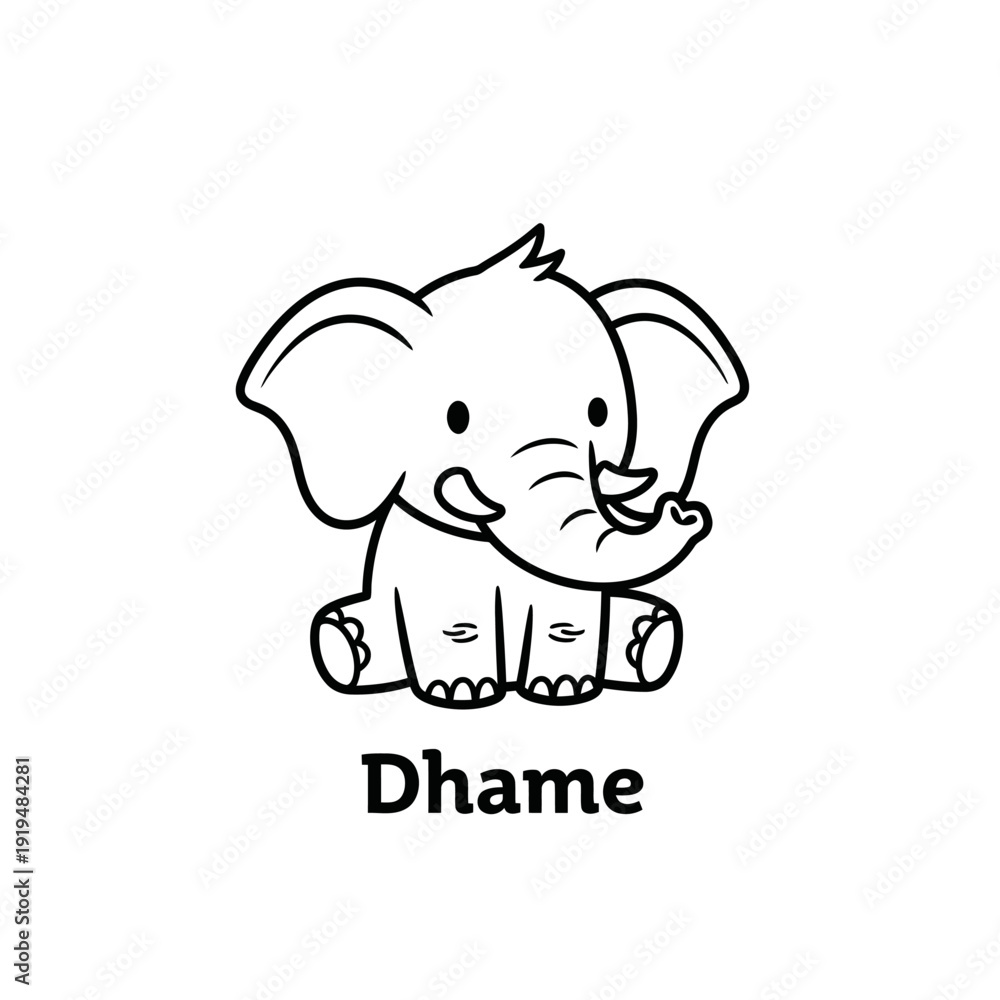 Fototapeta premium Cute Baby Elephant Sitting Cartoon Character, Dhame Name