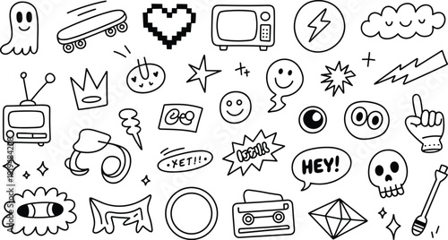 Collection of various cartoon emojis and symbols