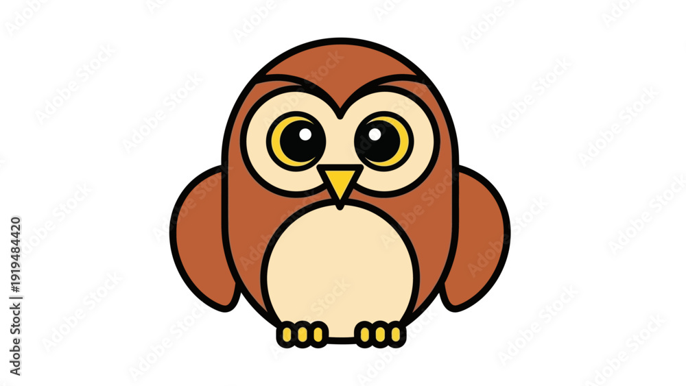 Obraz premium Cute Cartoon Owl Character with Big Eyes and Yellow Beak