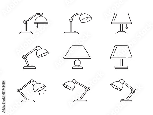 Modern lighting and lamps line icons with creative illumination theme