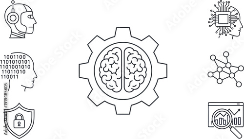 AI Machine Learning Vector Illustration with Brain in Gear for Technology and Innovation Design