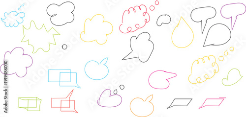 A collection of abstract colorful shapes and outlines on a white background