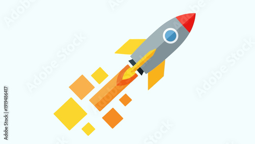 Rocket Launching into Space with Abstract Squares and Flames