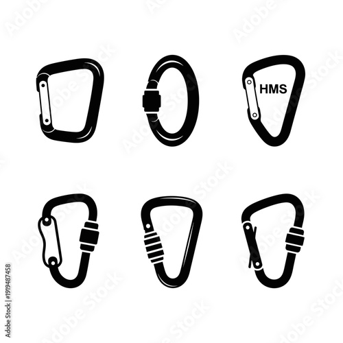 Set of Climbing Carabiners and Oval D-Ring Snap Hooks for Outdoor Activities