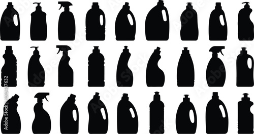 Cleaning product bottle black silhouette vector collection