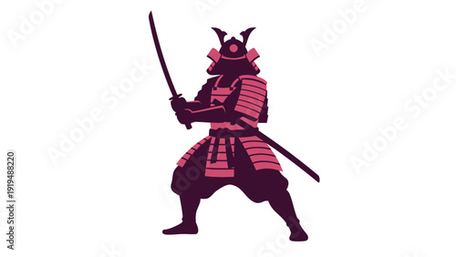 Silhouette of a samurai warrior in traditional armor holding a katana sword, ready for battle