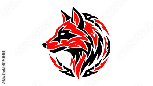 Wallpaper Mural Tribal wolf head logo, fierce animal graphic design, red and black abstract art Torontodigital.ca