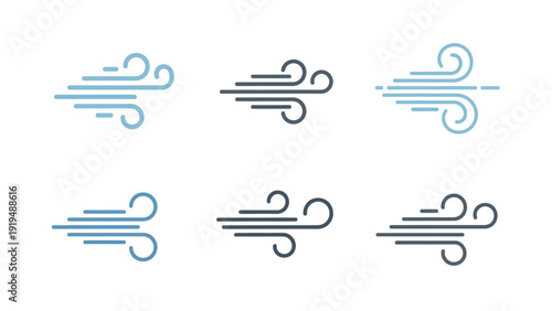 Wind Icons Set: Gusts, Breeze, Stormy Weather Symbols, Weather Forecast Icons