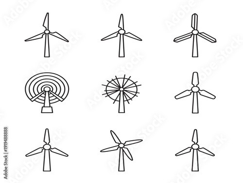 Dynamic wind turbine outline icon for clean energy branding