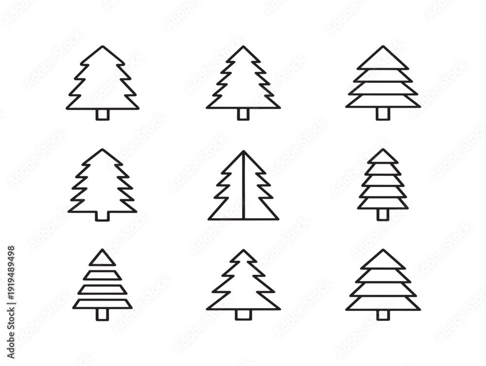 Obraz premium Beautiful pine tree line icons in natural minimalist vector design