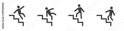 Stick figure falling down steps: sequence of four icons.