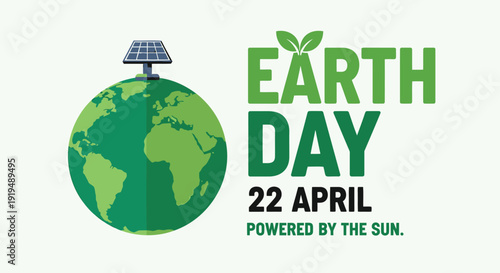 Earth Day icon vector graphic, includes eco friendly solar power symbol. Created in green style with earthy tones.