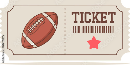 High quality photo of American football game ticket illustration with star and barcode isolated on white background
