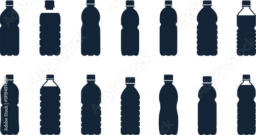 Plastic water beverage containers flat drink icons