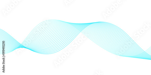 Abstract Cyan and Turquoise Wave Mesh Vector Design with Smooth Flowing Lines on White Background, Inspired by Sound Waves and Digital Technology Networks.