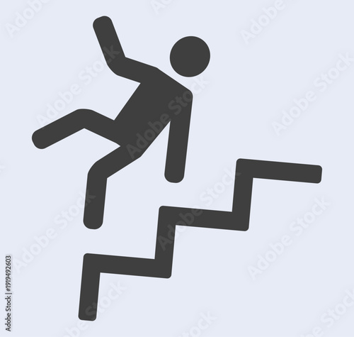 Person falling down steps icon: safety alert symbol.